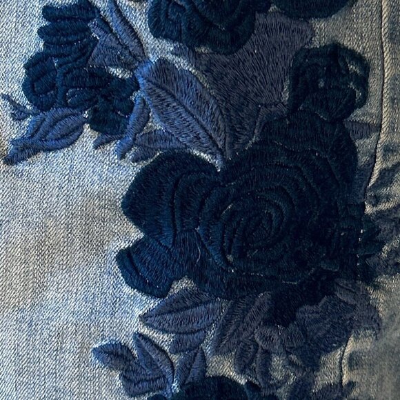 Vintage America SZ 6 Embroidered Blue Jean Denim Wonderland Skirt Boho Western - Picture 10 of 14